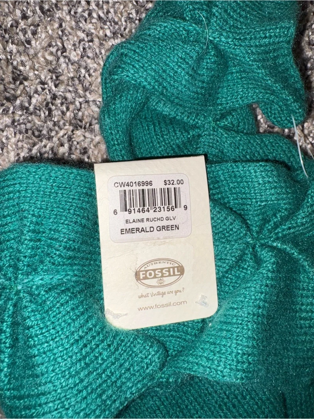 Fossil Emerald Green Knit Elaine Ruched Gloves